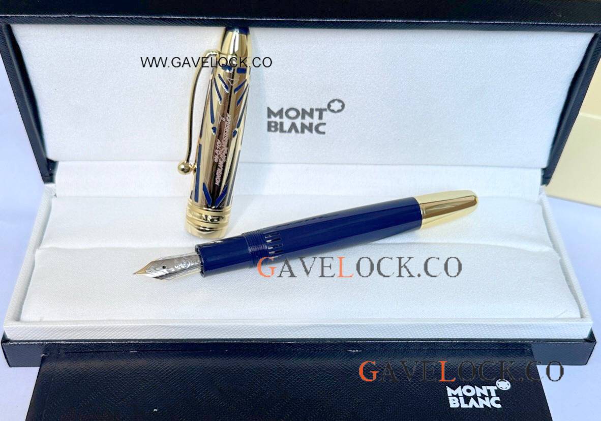 2024! Top Montblanc 100th Meisterstuck Doue Classique Fountain Blue-Gold cap